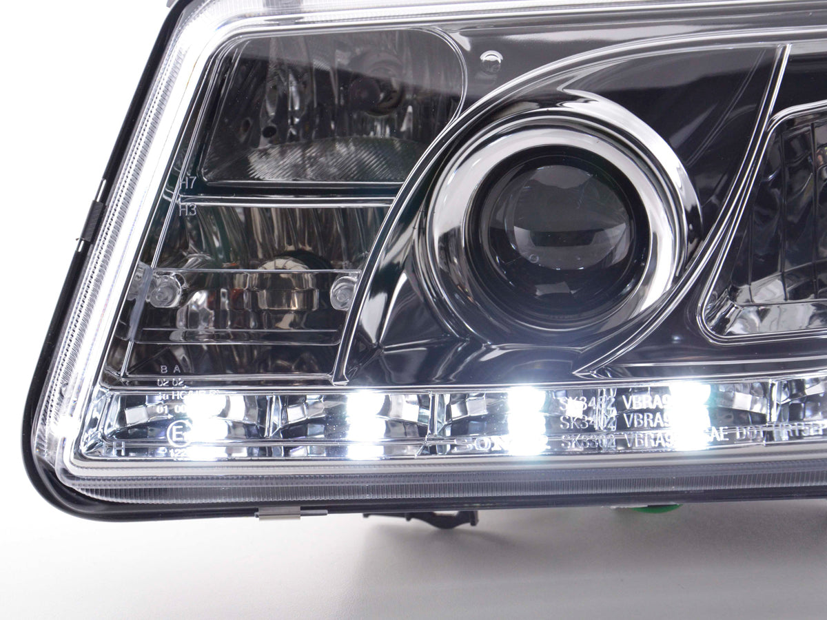Scheinwerfer Set Daylight LED Tagfahrlicht VW Bora 98-05 chrom Scheinwerfer Set Daylight LED Tagfahrlicht VW Bora 98-05 chrom